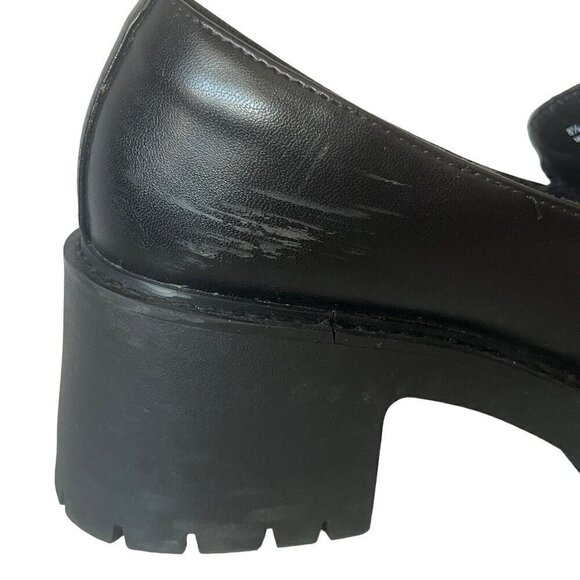 Womens 8.5 Chunky Platform Slip On Penny Loafer Black Faux Leather Lug Soles - Picture 10 of 12